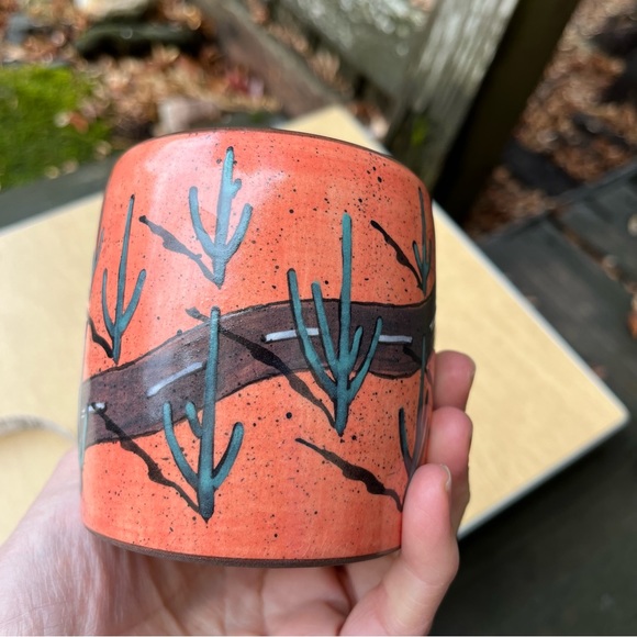 Handmade Handpainted Ceramic Southwestern Landscape Cactus Themed Collector Mug - Picture 13 of 16